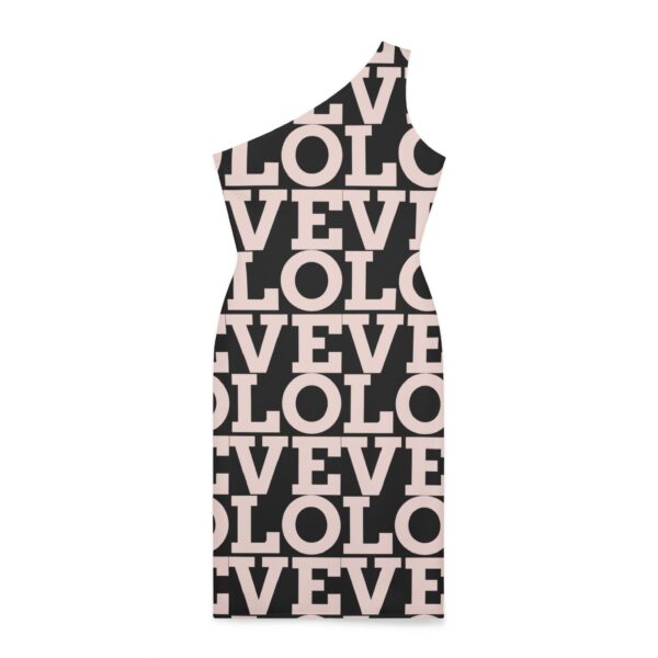 Chic One-Shoulder Dress with Bold Text Print - Image 2